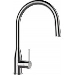 Miscelatore monocomando canna alta curvata con comando integrato con doccetta estraibile acciaio inox massiccio KAVUS DOCCIA SCHOCK 559120EDM