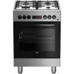 Cucina Libera Installazione 60 x 60 cm 4 Fuochi Gas con Forno Elettrico Multifunzione Inox Beko FSE62110DXF