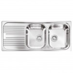 Lavello 2 Vasche con Gocciolatoio a Sinistra Sopratop  116 x 50 cm Acciaio Inox Universal SATINATO Plados TL11622