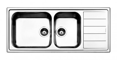 Lavello da Incasso 2 Vasche con Gocciolatoio a Destra Semifilo 116 x 50 cm Acciaio Inox Linear Apell LNG1162IRBC