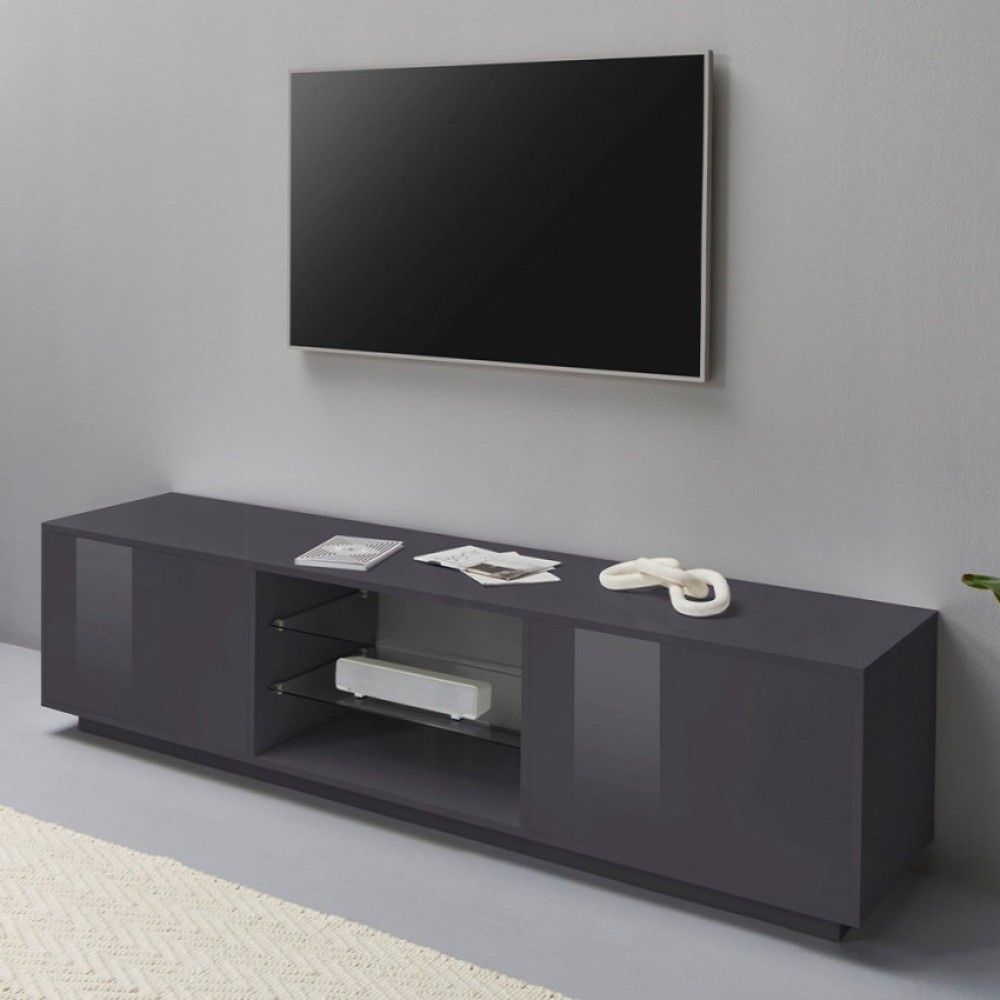 Mobile porta TV basso design moderno 180cm soggiorno colore antracite  laccato lucido Made in Italy