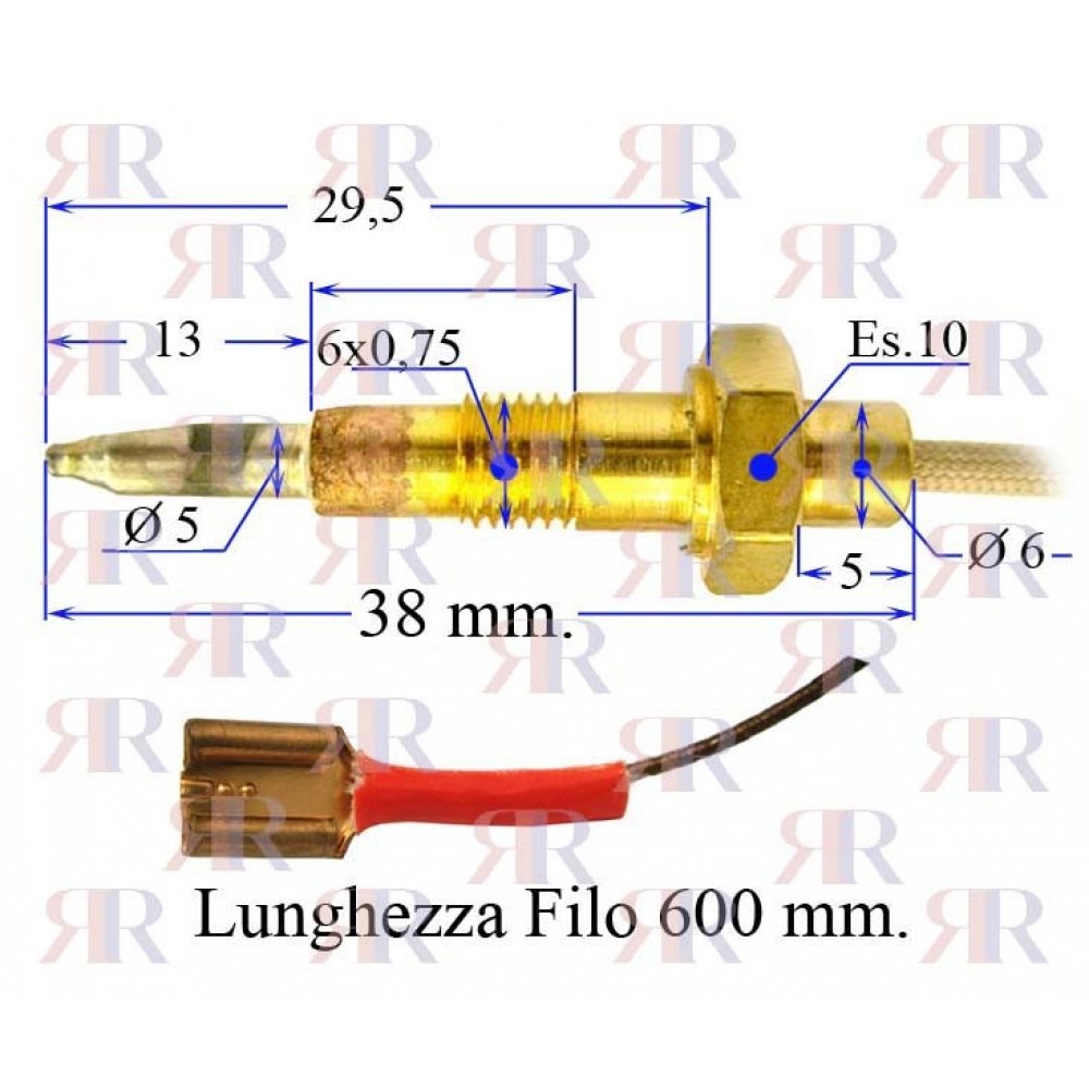 Termocoppia 6x0,75 Con Innesto Faston Lunga 600mm