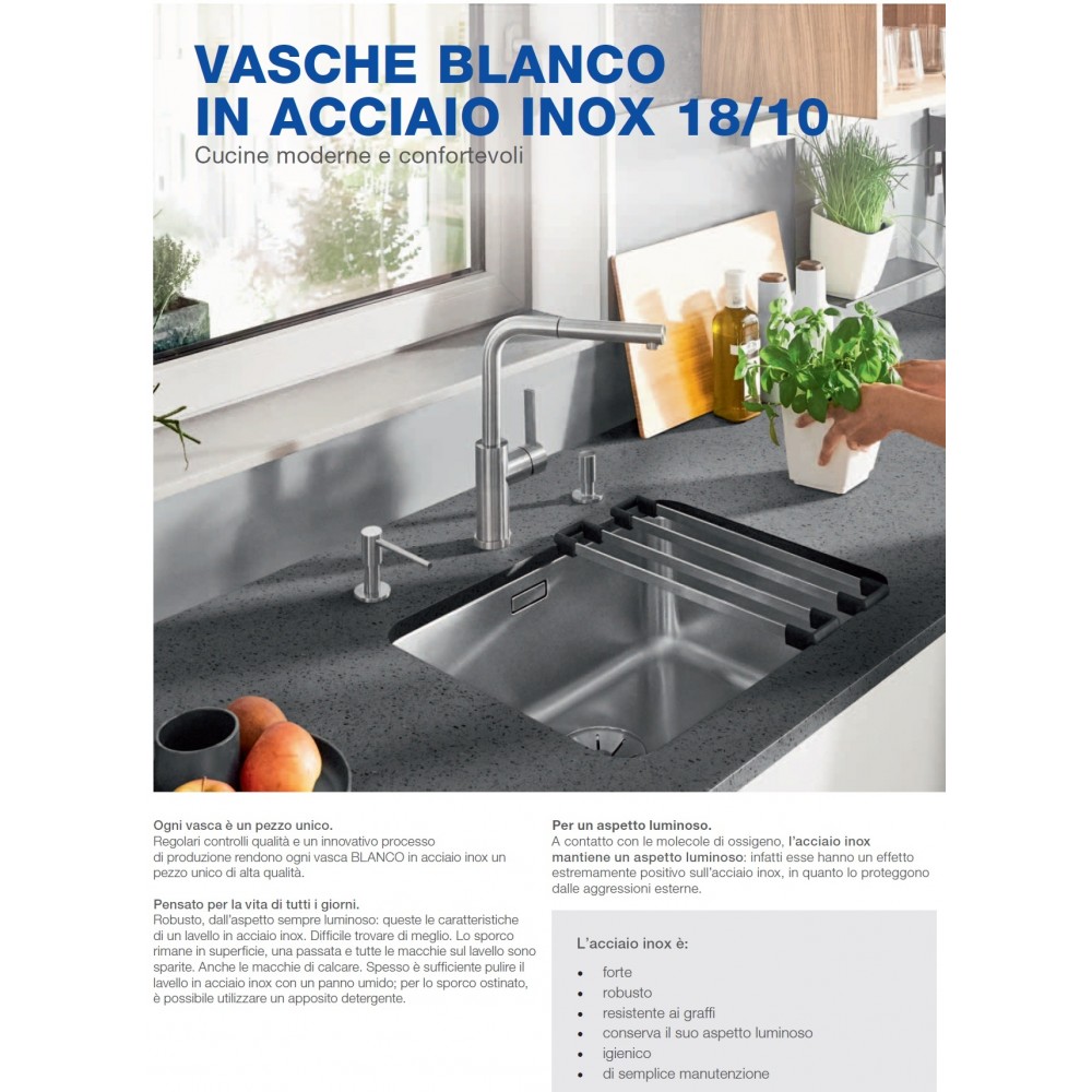 Lavello Blanco Sopratop - Filotop SUPRA 500-IF/A - 1523363 , Monovasca 50 x  50 Cm - Acciaio Inox - con Foro miscelatore