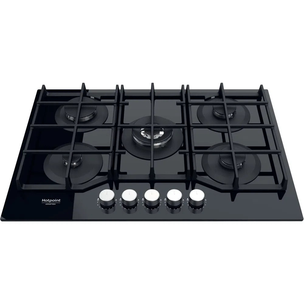 Piano Cottura da Incasso a Gas 75 cm 5 Fuochi MyMenu Flame Control Vetro  Nero Griglie in Ghisa Ariston Hotpoint Serie Cristallo Nero - HAGS 72F/BK -  HAGS72FBK