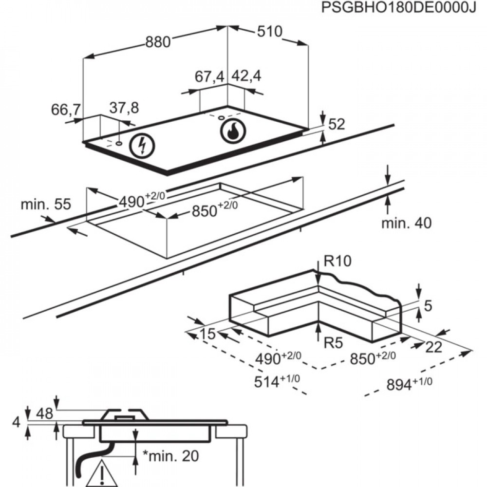 Piano cottura in vetroceramica a gas Touch Sure 90 cm - HVB95450IB