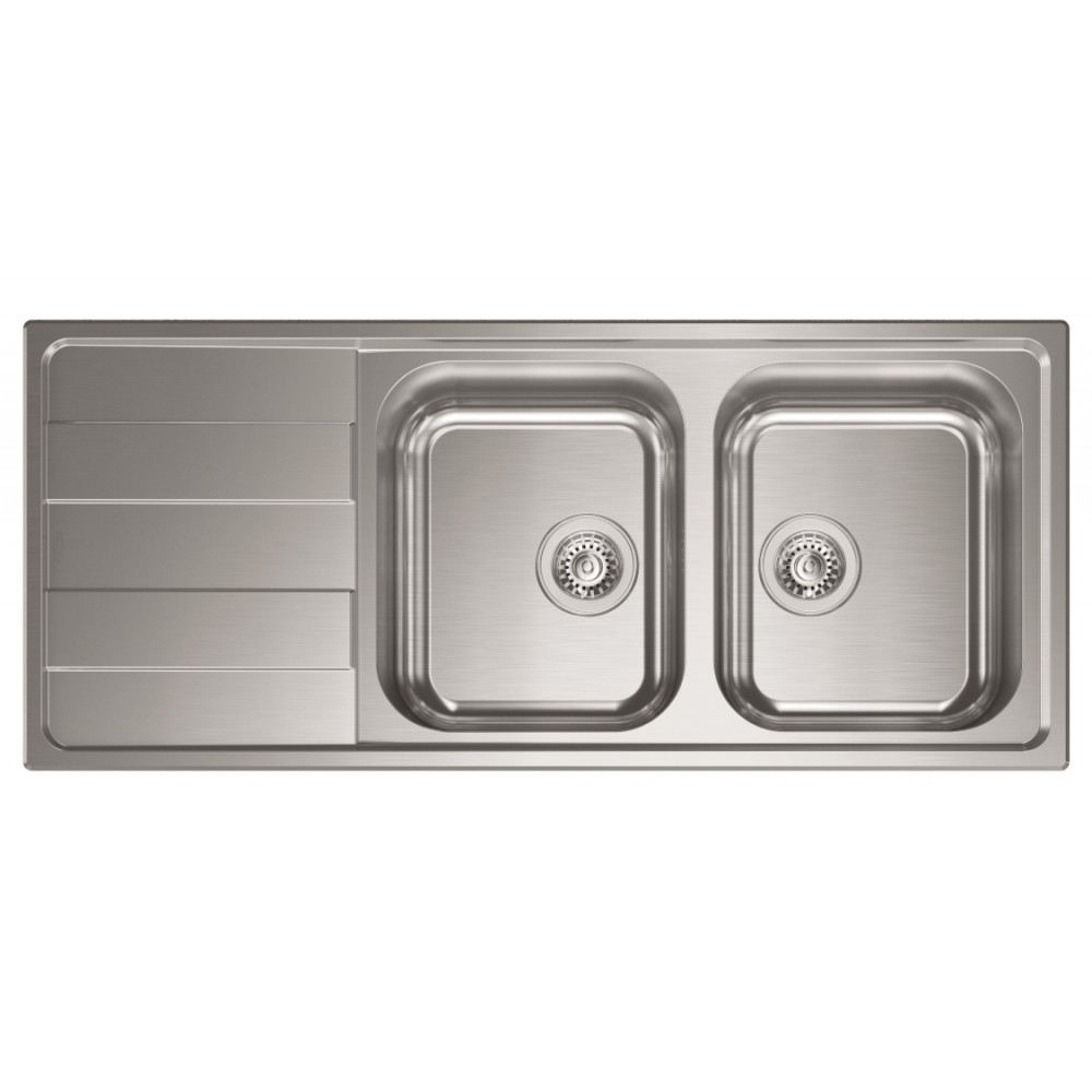 Lavello da Incasso 2 Vasche con gocciolatoio a Sinistra 116 x 50 cm  Sopratop Acciaio Inox satinato CM LEVANTE 015727.D1.01.2018