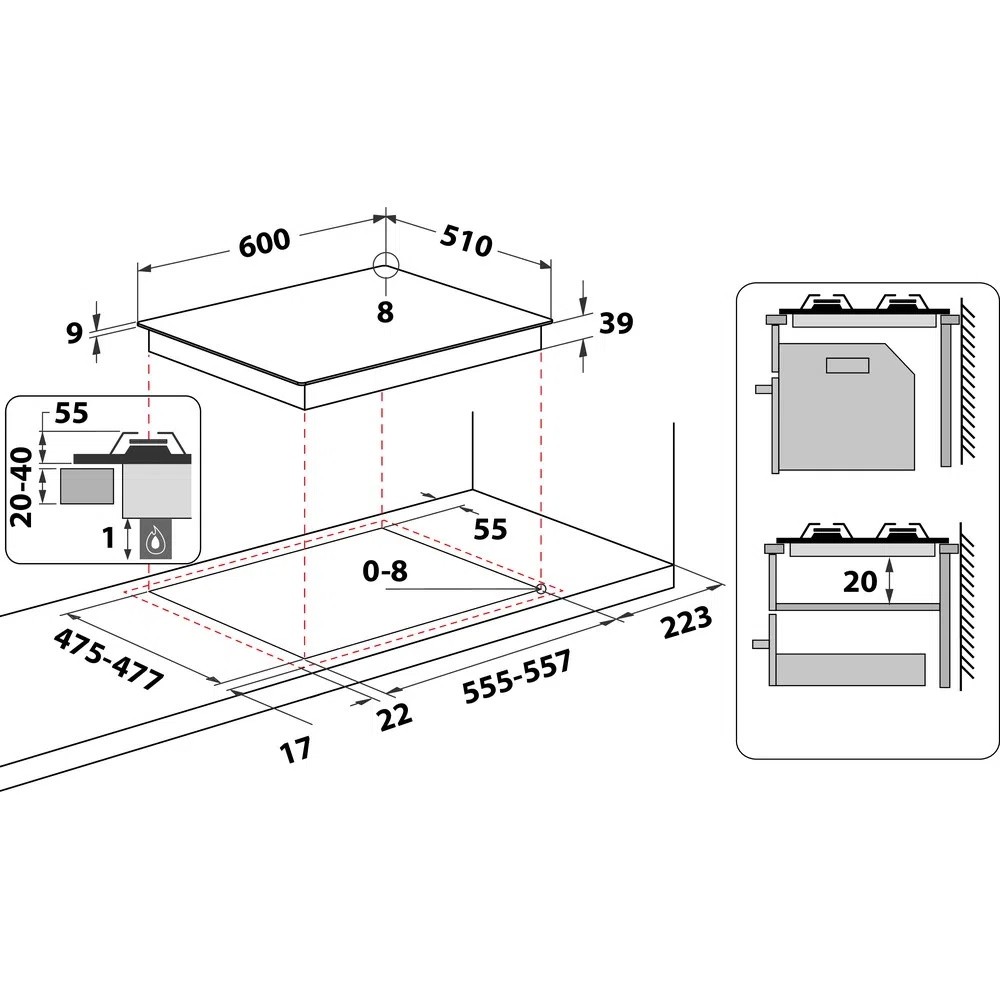 Piano Cottura da Incasso a Gas 60 cm 4 Fuochi Avena Griglie Smaltate  Ariston Hotpoint Serie Tradizione PCN 640 T (AV) R /HA - PCN640TAVRHA