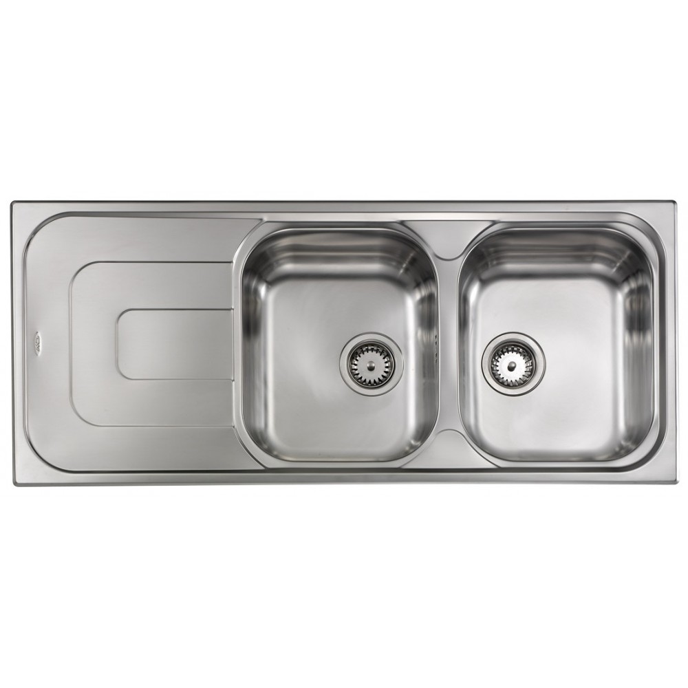 Lavello da Incasso 2 Vasche con gocciolatoio a Sinistra 116 x 50 cm  Sopratop Acciaio Inox satinato CM PIZZICA 011347.D1.01.2016 - 011347 DCSSX