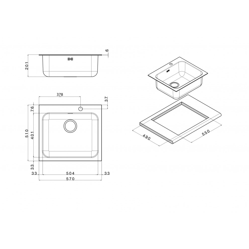 Lavello Blanco Sopratop - Filotop SUPRA 500-IF/A - 1523363 , Monovasca 50 x  50 Cm - Acciaio Inox - con Foro miscelatore