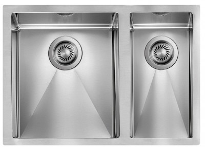 Lavello da Incasso 2 Vasche 63 x 45 cm Sottotop Acciaio Inox Satinato Vasca Grande a Sinistra FILORAGGIATO CM 012003.S0.01.2018 - 012003SCSSP