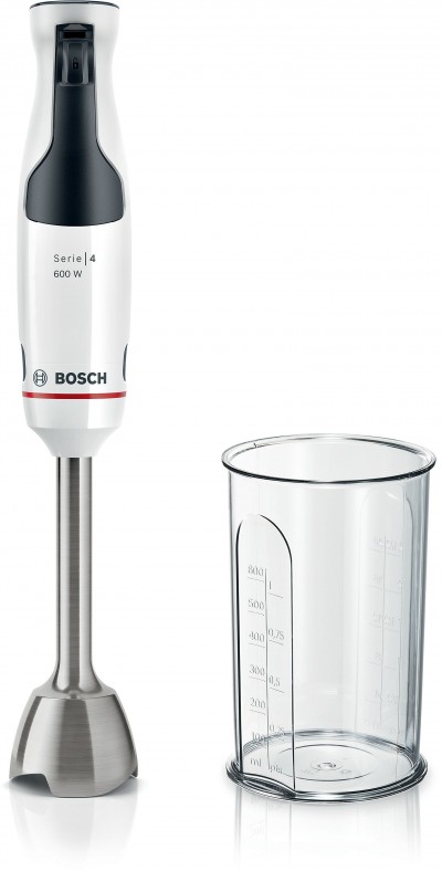 Bosch MSM4W210 ErgoMaster Serie 4, Frullatore a Immersione Motore da 600 Watt Sistema QuattroBlade -  Accessori Inclusi -  Bianco