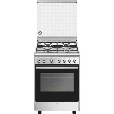 Cucina Libera installazione 60 x 60 cm con Coperchio 4 Fuochi Gas Forno Elettrico Termoventilato Acciaio Inox Smeg CX61GMPZ