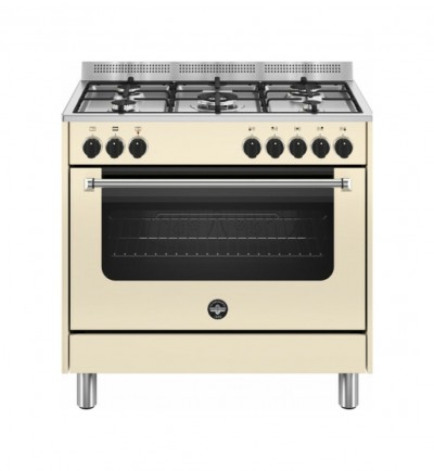 La Germania AMN965ECRV/24 Cucina Libera installazione 90 x 60 cm 5 Fuochi Gas Forno Elettrico Finitura Crema Opaco Griglie Smaltate 