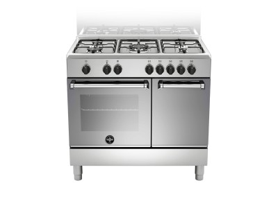 La Germania AMN9P5EXV Cucina Libera installazione 90 x 60 cm 5 Fuochi Gas Forno Elettrico e stipetto Finitura Inox Griglie Smaltate 