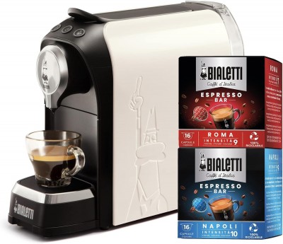 Bialetti Super Macchina Caffè Espresso Incluse 32 Capsule Bianco Latte