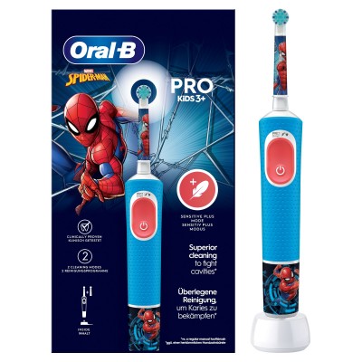 Oral-B Spazzolino Elettrico Ricaricabile Pro Kids con personaggi Marvel Spider-Man, 2 Testine, da 3 Anni In Su. 1 Spazzolino