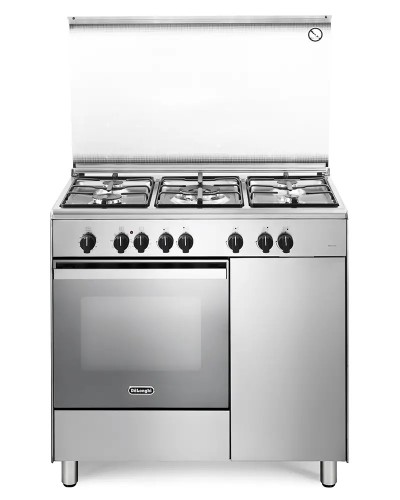 De Longhi DEMX 96 B5 ED Serie Design Cucina Libera installazione 90 x 60 cm 5 Fuochi Gas Forno Elettrico e stipetto Finitura Inox Griglie Smaltate 