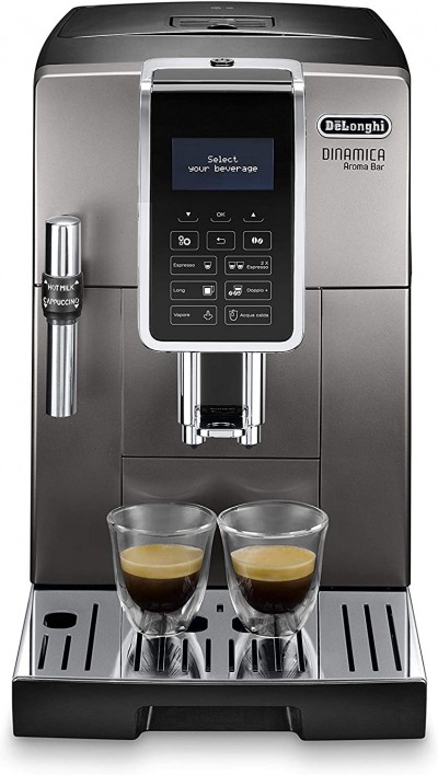 Macchina Caffè Automatica Espresso con Macinacaffè ed Erogatore di Vapore Caffè in Grani colore Titanio De Longhi Dinamica ECAM 359.37.TB