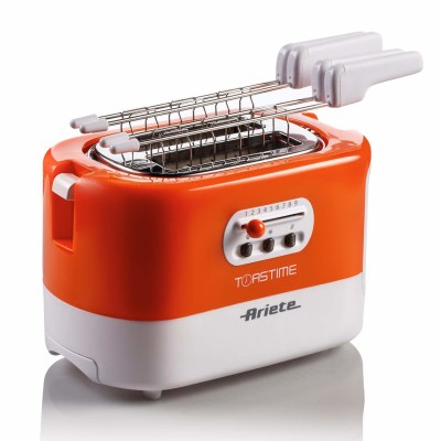 Ariete 159 Toastime - Tostapane con Pinze per 2 fette di pane - 9 Gradi di Doratura - 700 Watt - Bianco e Arancio