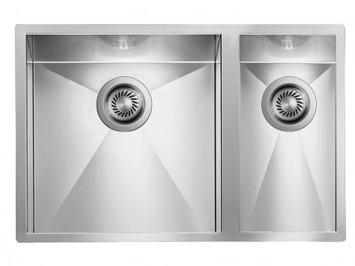 Lavello da Incasso 2 Vasche 67 x 45 cm Vasca Grande a Sinistra Sottotop Acciaio Inox satinato FILOQUADRA CM 011913.S0.01.2018 - 011913SCSSP