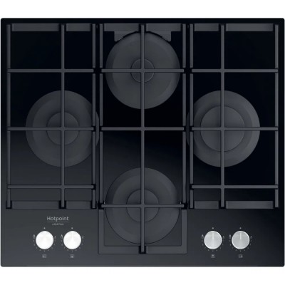 Piano Cottura da Incasso a Gas 60 cm 4 Fuochi MyMenu Flame Control Vetro Nero Griglie in Ghisa  Ariston Hotpoint Serie Cristallo Nero - HAGS 61F/BK - HAGS61FBK