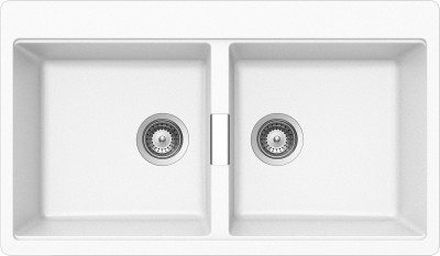 Lavello incasso 2 Vasche sopratop - sottotop 86 x 50 cm Cristadur Premium Bianco Puro HORIZONT N200 SCHOCK HONN200A99