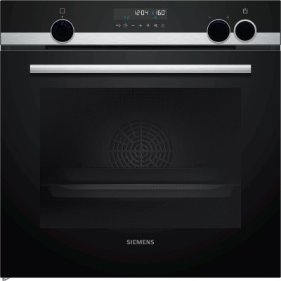 Forno da Incasso Multifunzione Elettrico 60 cm a Vapore Pirolitico Nero finiture Acciaio Inox autoCook addedSteam Display LCD bianco Home Connect iQ500 Siemens HR578G5S6