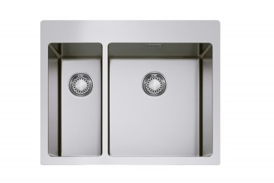 Lavello da Incasso 2 Vasche 565 x 510 mm Filotop - Slim - Vasca Grande a Destra Acciaio Inox Satinato con Fascia Miscelatore IN-TECH MIX CM 017325.D2.01.2099