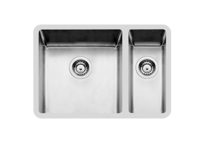 Lavello 2 Vasche Sottotop 660 x 450 mm Vasca Grande a Sinistra Acciaio Inox Finitura Spazzolato Serie KE - R15 Foster 2202 852 - 2202852