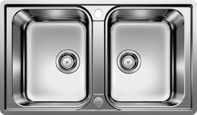 Lavello 2 Vasche Reversibile Filotop-Sopratop 86 x 50 cm Acciaio Inox Comando Saltarello Incluso LEMIS 8-IF BLANCO 1523039 - 523039