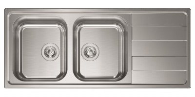 Lavello da Incasso 2 Vasche con gocciolatoio a Destra 116 x 50 cm Sopratop Acciaio Inox satinato CM LEVANTE 015727.S1.01.2018