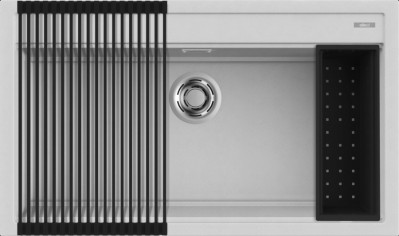 Lavello da Incasso 1 vasca - Monovasca Sopratop 86 x 51 cm finitura Granitek Metal Aluminium 79 con Flex Drainer e colander inclusi Best 360 Bundle Elleci LMB36079K2