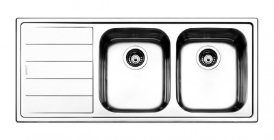 Lavello da Incasso 2 Vasche con Gocciolatoio a Sinistra Semifilo 116 x 50 cm Acciaio Inox Linear Apell LN1162ILBC