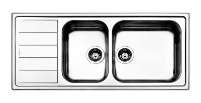 Lavello da Incasso 2 Vasche con Gocciolatoio a Sinistra Semifilo 116 x 50 cm Acciaio Inox Linear Apell LNG1162ILBC