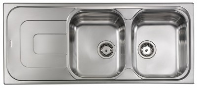 Lavello da Incasso 2 Vasche con gocciolatoio a Sinistra 116 x 50 cm Sopratop Acciaio Inox satinato CM PIZZICA 011347.D1.01.2016 - 011347 DCSSX