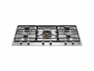 Piano Cottura ad Incasso 90 a Segmenti Cm 5 Fuochi Dual Wok centrale Griglie in Ghisa Serie Professional Acciaio Inox Bertazzoni PM36500X