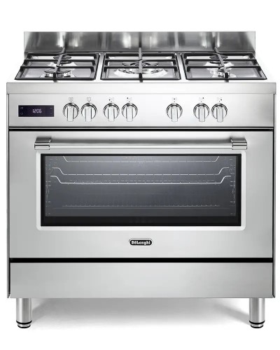 De Longhi PRO 96 MX ED Serie Professional Cucina Libera installazione 90 x 60 cm 5 Fuochi Gas Forno Elettrico e Scaldavivande Finitura Inox Griglie in Ghisa