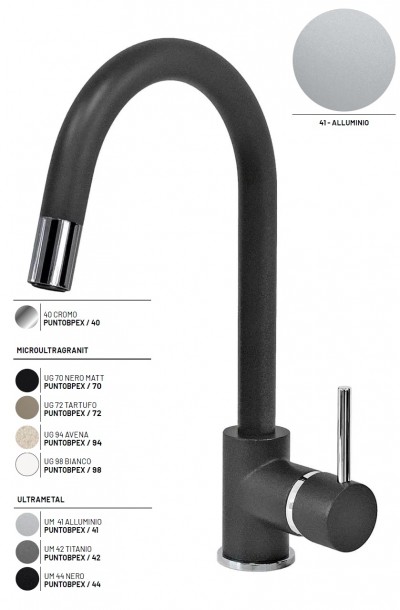 Plados PUNTOBPEX-41 Miscelatore cucina monocomando con canna tubolare e bocchetta estraibil Nemo finitura 41 Allumino ULTRAMETAL ALLUMINIO 