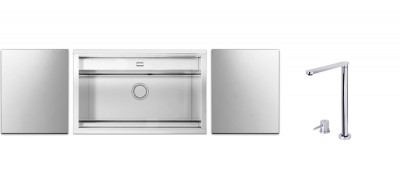 Lavello da Incasso 2 Vasche Flat Semifilo 79 x 50 cm Acciaio Inox con Tagliere in Vetro Bianco e Miscelatore Telescopico APL1260CR Serie Eleganza Apell RE791IKITW