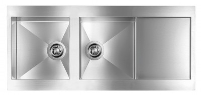 Lavello da Incasso 2 Vasche con Gocciolatoio Reversibile 116 x 52 cm Slim Acciaio Inox Satinato 2 Fori REVERS CM 012987.X2.01.2033 - 012987RCSSP