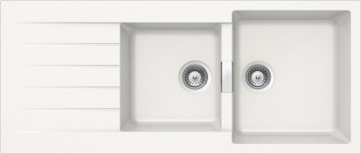 Lavello incasso 2 vasche con gocciolatoio reversibile sopratop - sottotop 116 x 50 cm Cristadur Premium Bianco Puro SIGNUS D200 SCHOCK SIGD200A99