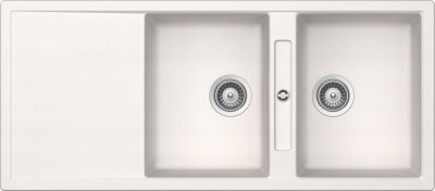Lavello incasso 2 vasche uguali con gocciolatoio reversibile sopratop - sottotop 116 x 50 cm Cristadur Premium Bianco Puro SIGNUS D200E SCHOCK SIGD200EA99