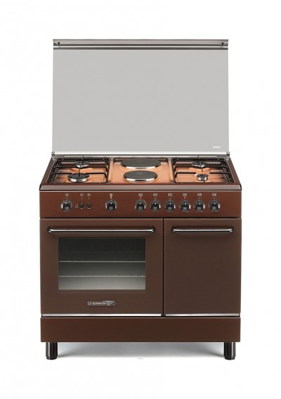 La Germania SP94241C/19 Serie Smart Cucina Libera installazione 90 x 60 cm 4 Fuochi Gas e 2 Piastre Elettriche Forno Elettrico e stipetto Finitura Marrone Griglie Smaltate 