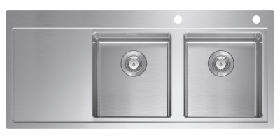 Lavello incasso 2 Vasche con gocciolatoio a sinistra Sopratop - Filotop 116 x 51 cm Acciaio Inox NEW DOMUS D200 SCHOCK DOMD200DXN